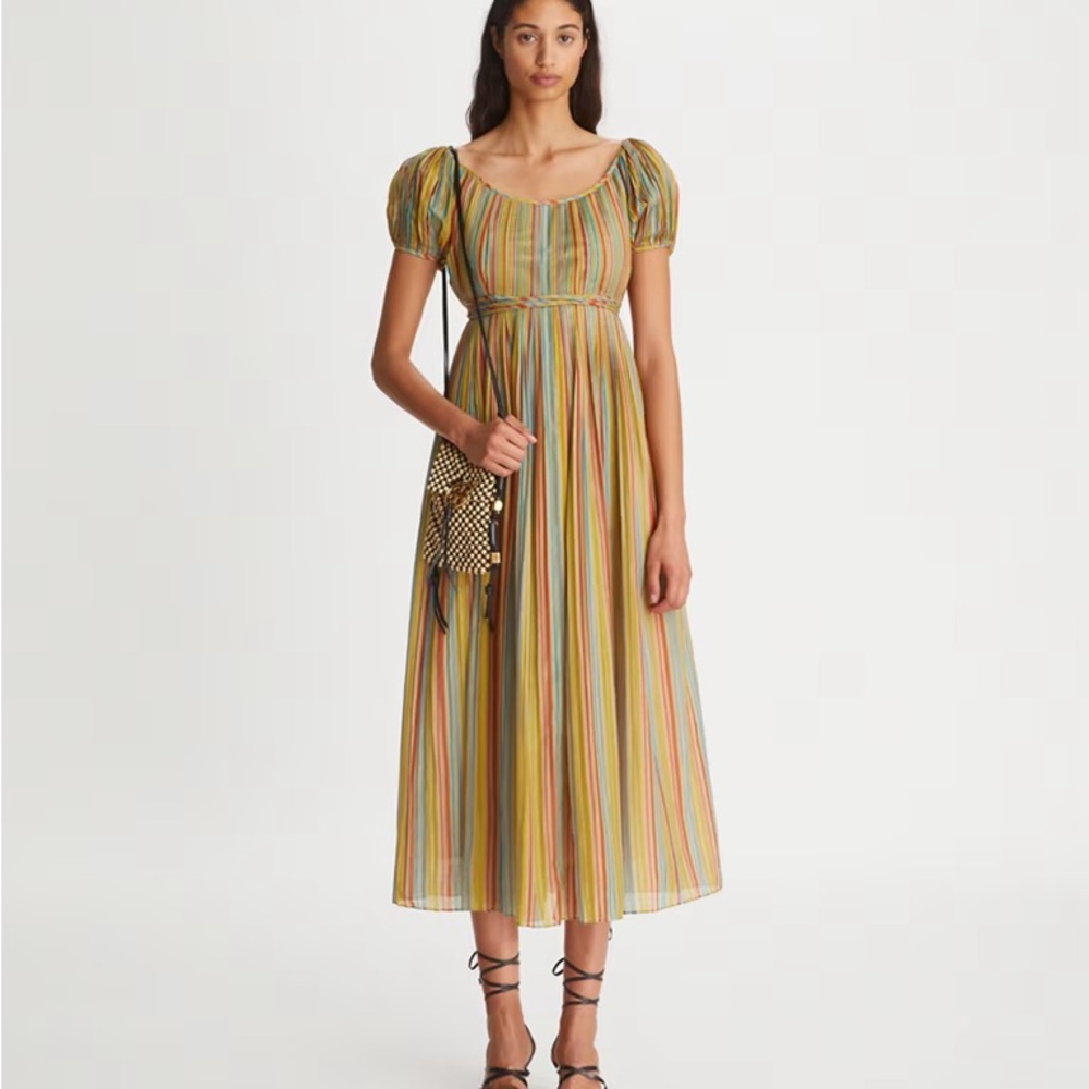 NWT Tory Burch Red and Green Sundress with Puff Sleeves